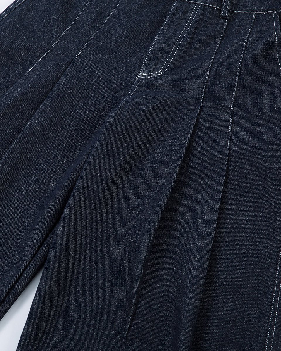 Wide-Leg Pleated Denim Trousers - Image 3