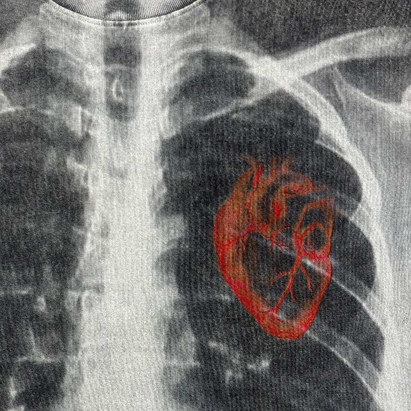 X-Ray Print Graphic T-Shirt with Red Heart Detail - Image 2