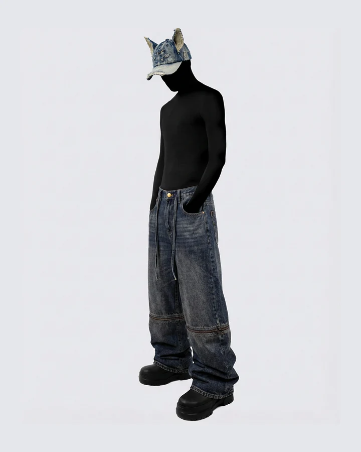 Zip-Off Panel Wide-Leg Denim Pants - Image 2