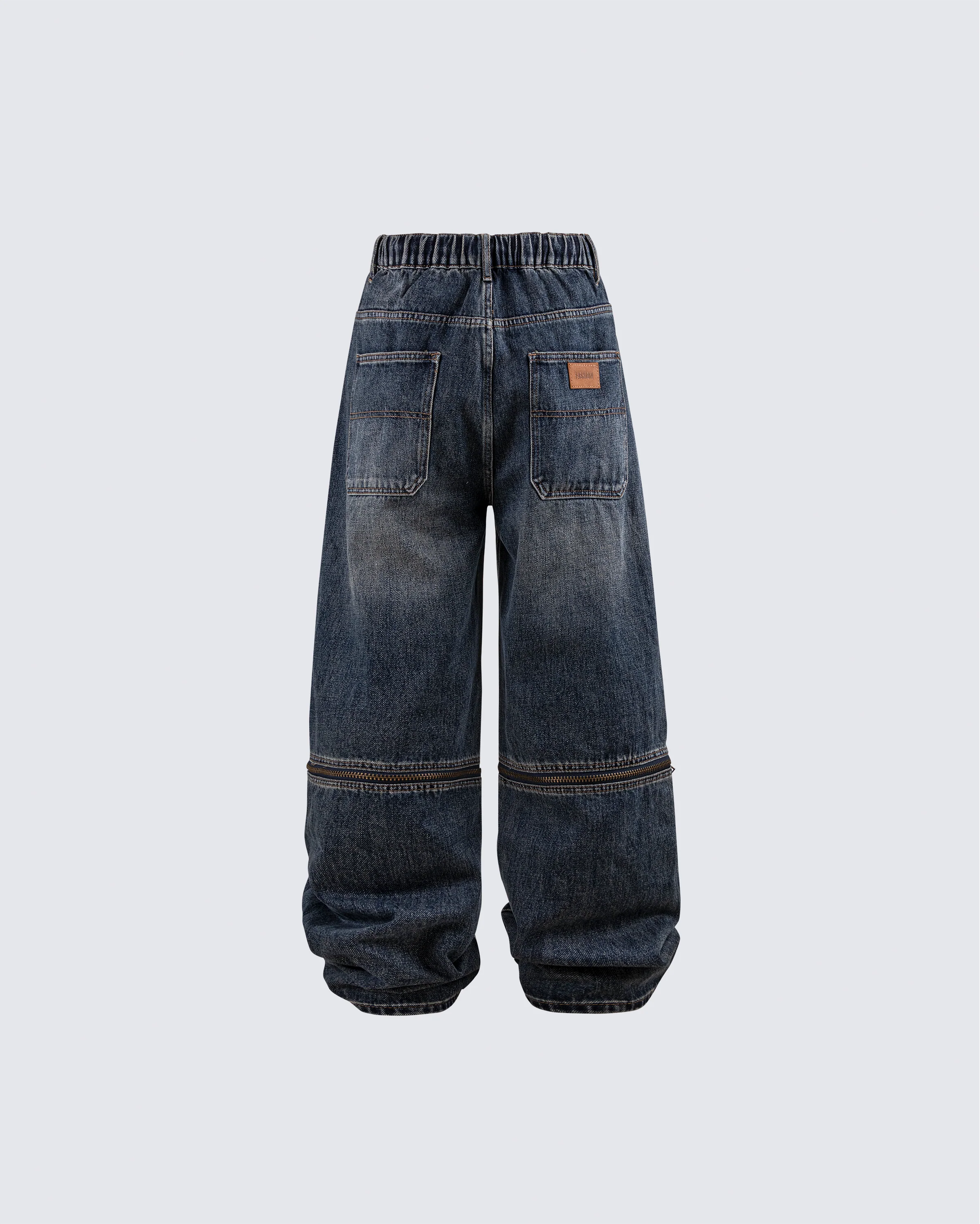 Zip-Off Panel Wide-Leg Denim Pants - Image 3