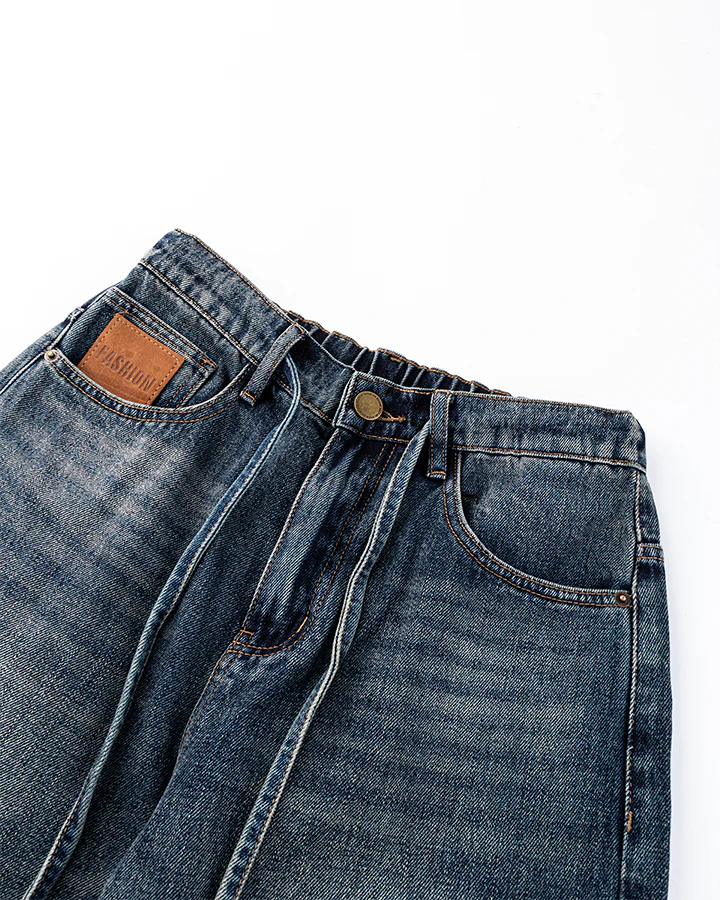 Zip-Off Panel Wide-Leg Denim Pants - Image 4